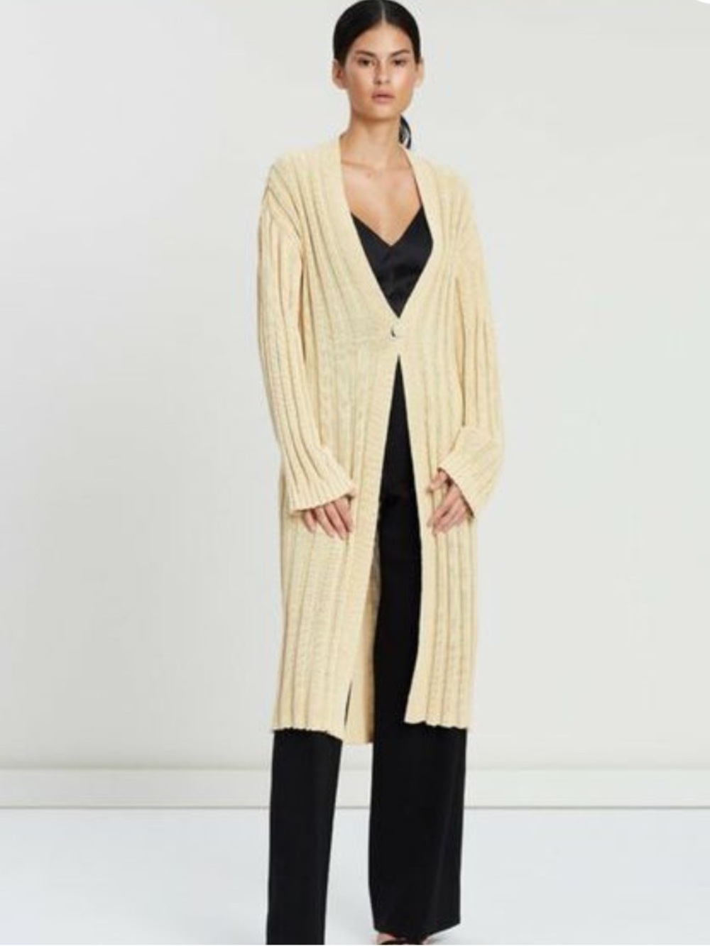 Theory Wide Ribbed Knit Kimono Heavy Weight Cardigan Duster Pumpkin Seed L